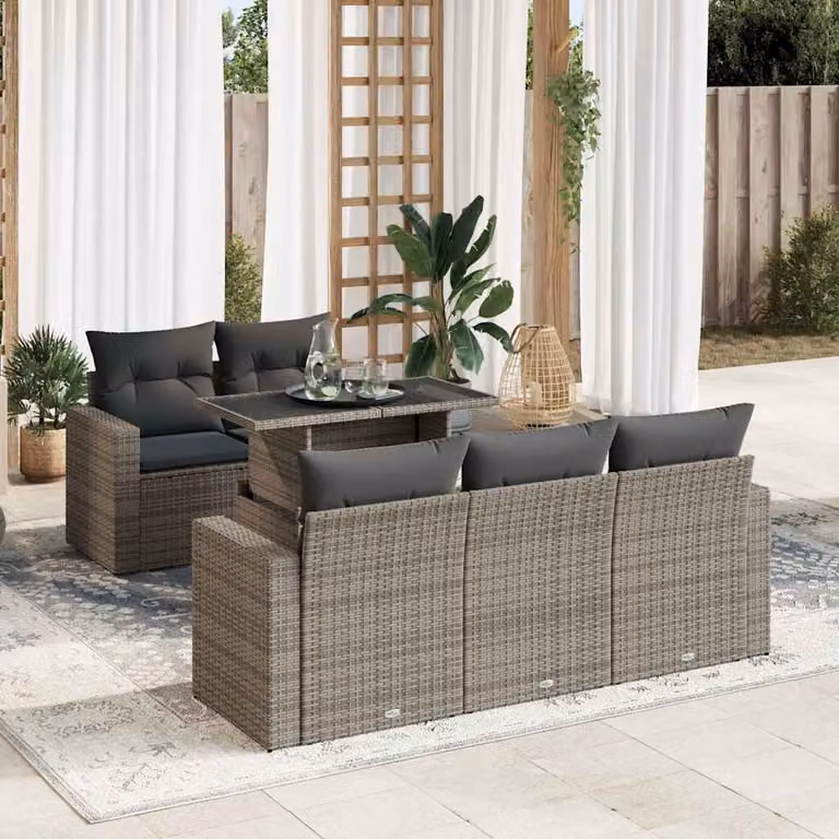 Set Divano da Giardino vidaXL 6 pz a Forma a L con Cuscini Grigio in Polyrattan e Struttura in Acciaio