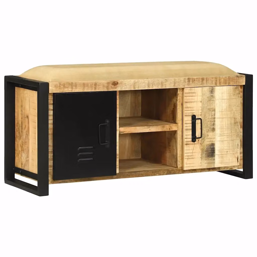 Panchina porta scarpe con armadio in legno di mango stile industrial vidaXL, marrone, L: 110 cm, P: 35 cm, H: 50 cm – 2