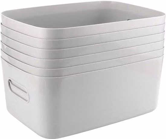 Set di 6 contenitori organizzativi - Scatole in plastica rettangolari, dimensioni 30 x 20 x 12 cm - Con maniglie - Ideali per armadi, bagni o uffici - Eleganti e pratici - Contenitori per la conservazione