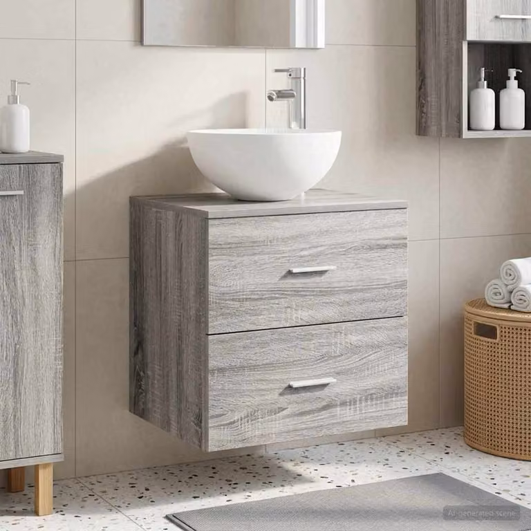 Mobiletto con lavabo da parete vidaXL moderno in stile Sonoma grigio L: 49,5 cm, P: 35 cm, H: 63 cm