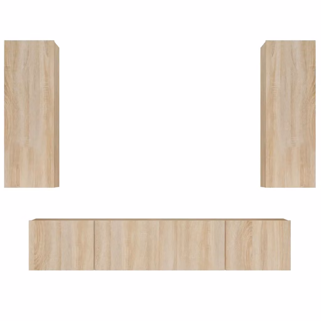 Set di 4 mobili porta TV vidaXL in legno color rovere e beige per soggiorno, modello a parete con finitura opaca – 2