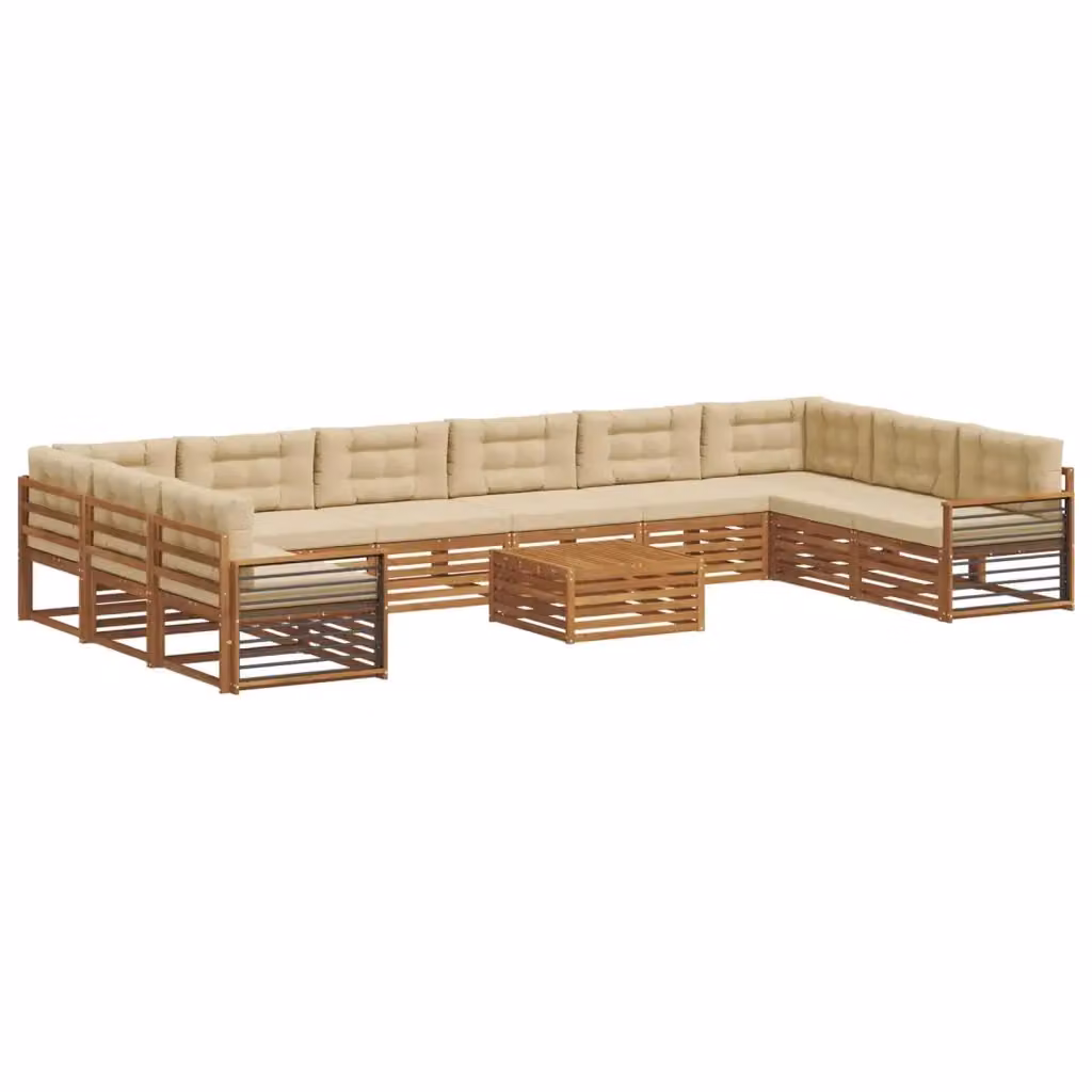 Set di divani da giardino vidaXL in legno di acacia massello con tavolo da caffè, 11 pezzi, beige e marrone – 2