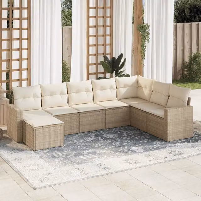 Set Divano da Giardino 8 pz con Cuscini Beige in Polyrattan 3219348