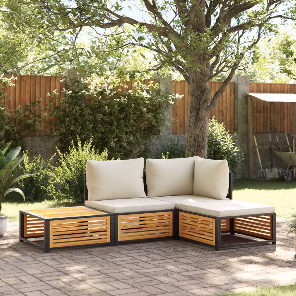 Set Divano da Giardino a L vidaXL in Legno di Acacia e Acciaio con Cuscini Inclusi