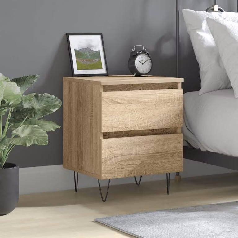 Comodino moderno vidaXL in legno e metallo color rovere, sospeso, L 40 cm x P 35 cm x H 50 cm