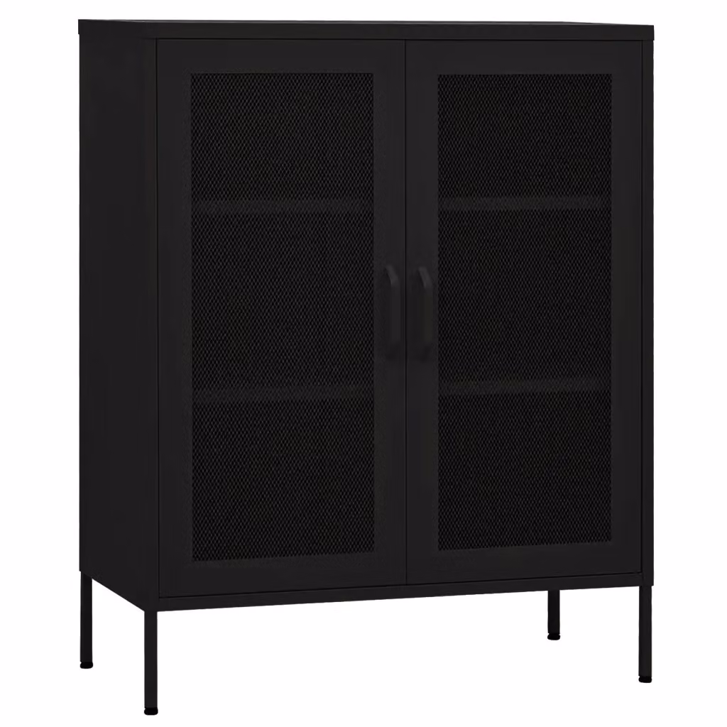 Armadietto vidaXL in metallo nero opaco con ante a battente, L: 80 cm, P: 35 cm, H: 101,5 cm – 2