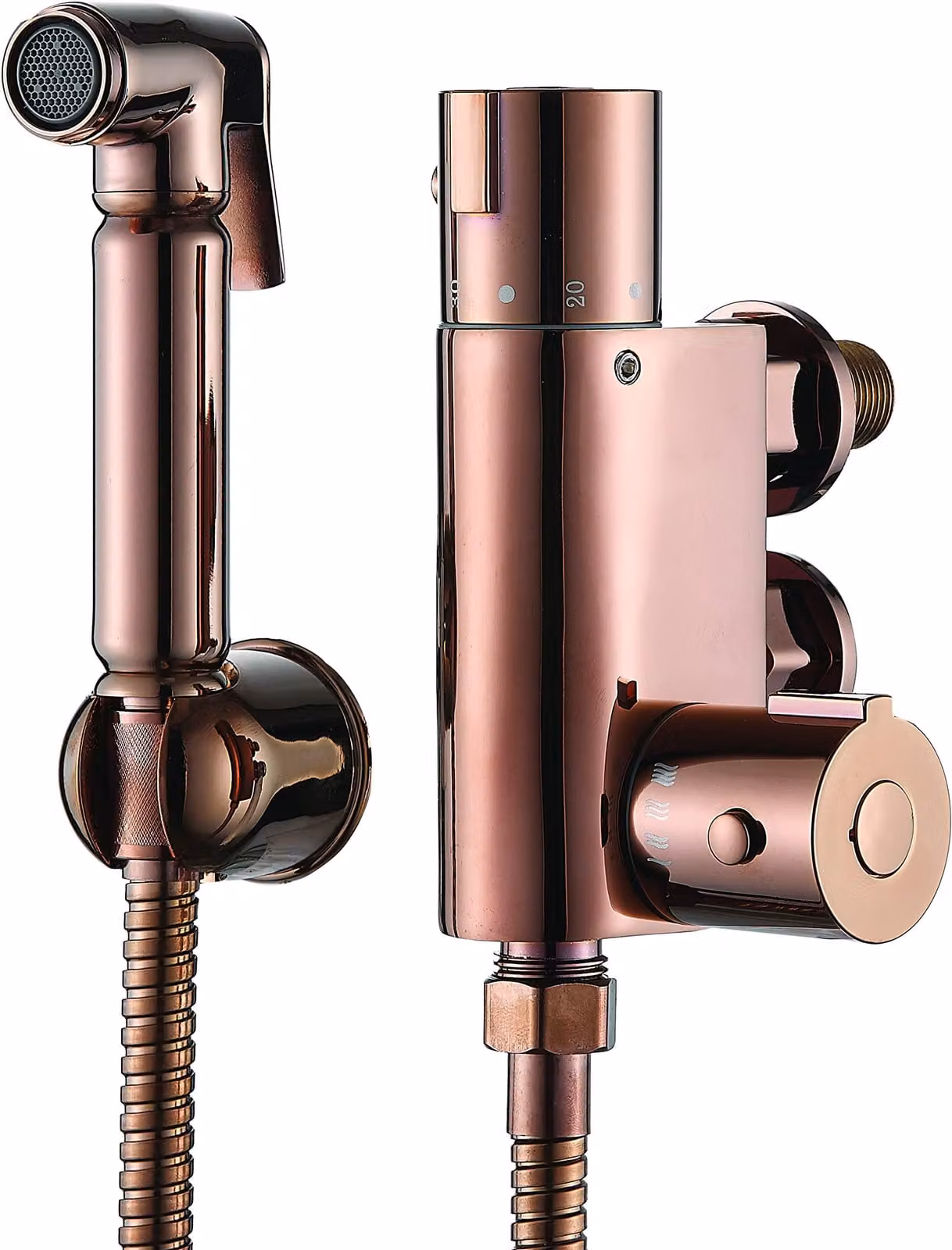 Set bidet-doccia in ottone, finitura rosa oro, con termostato, 1 set