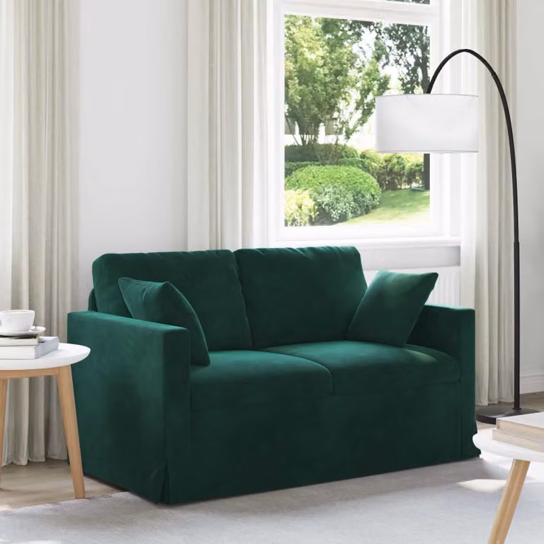 vidaXL Divano Moderno in Velluto Verde con Cuscini e Rivestimenti Rimovibili L: 138 cm, P: 78 cm, H: 80 cm