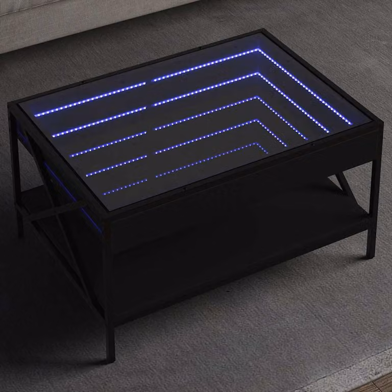 vidaXL Tavolino da Salotto Moderno con LED Infinity Nero L: 70 cm, P: 50 cm, H: 38 cm