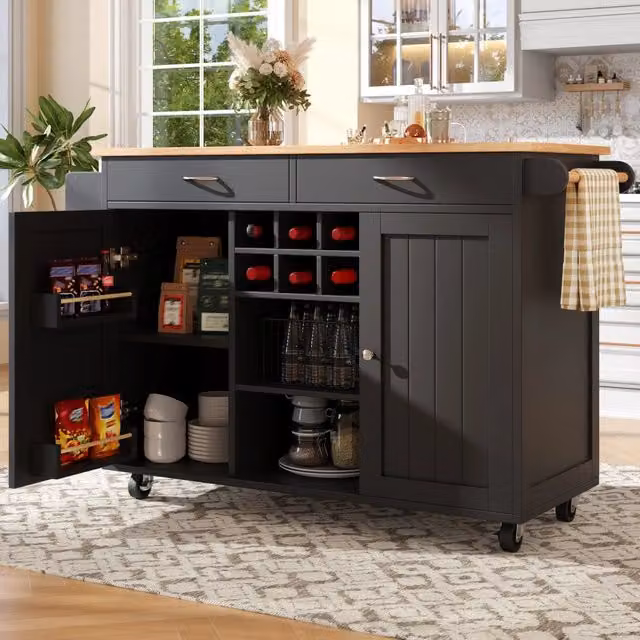Carrello da cucina moderno REDOM nero in MDF e metallo L/P/H: 102 x 45 x 92 cm
