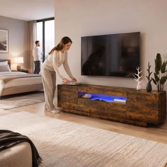 TV Cabinet With LED Lights Smoked Oak 160x35x40 Cm