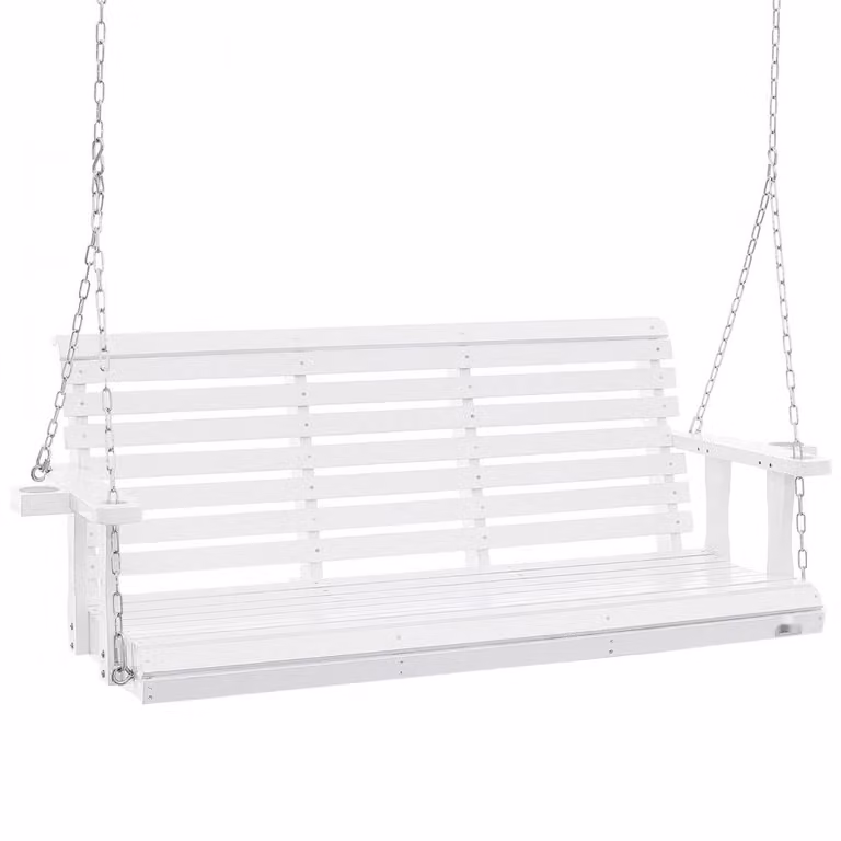 Altalena Hollywood in legno di cedro - Robusta altalena per giardino e cortile - Capacità di carico migliorata di 400 kg - Panchina con catene di sospensione - Bianco - 1702x710x600mm