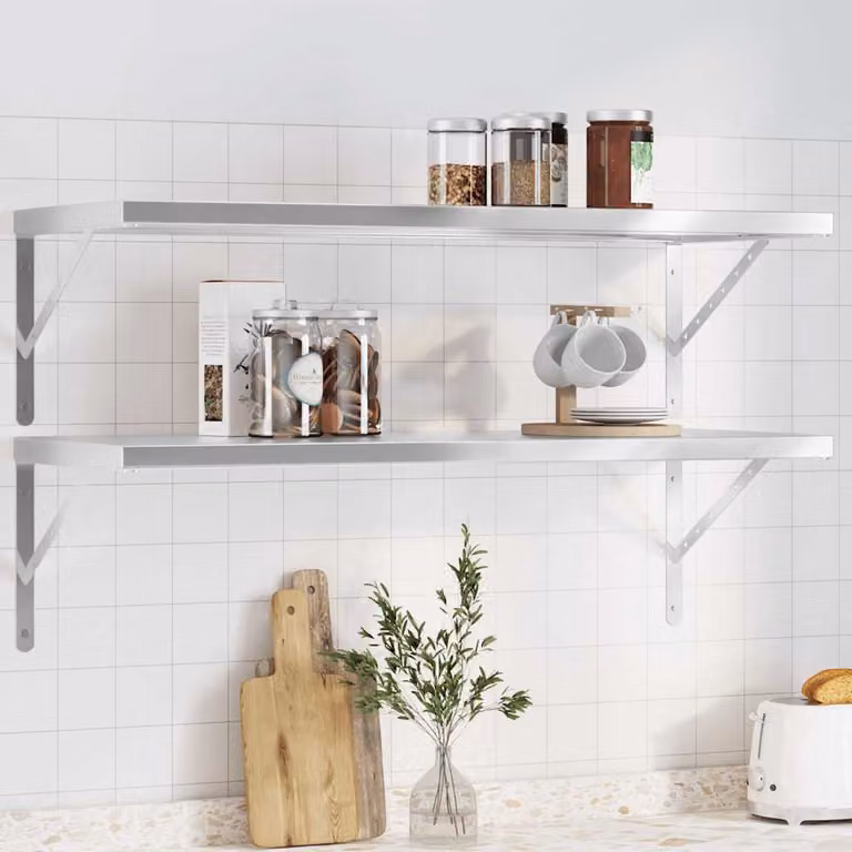 vidaXL Set di 2 Mensole da Muro in Acciaio Inossidabile Argento Opaco L: 100 cm, P: 40 cm