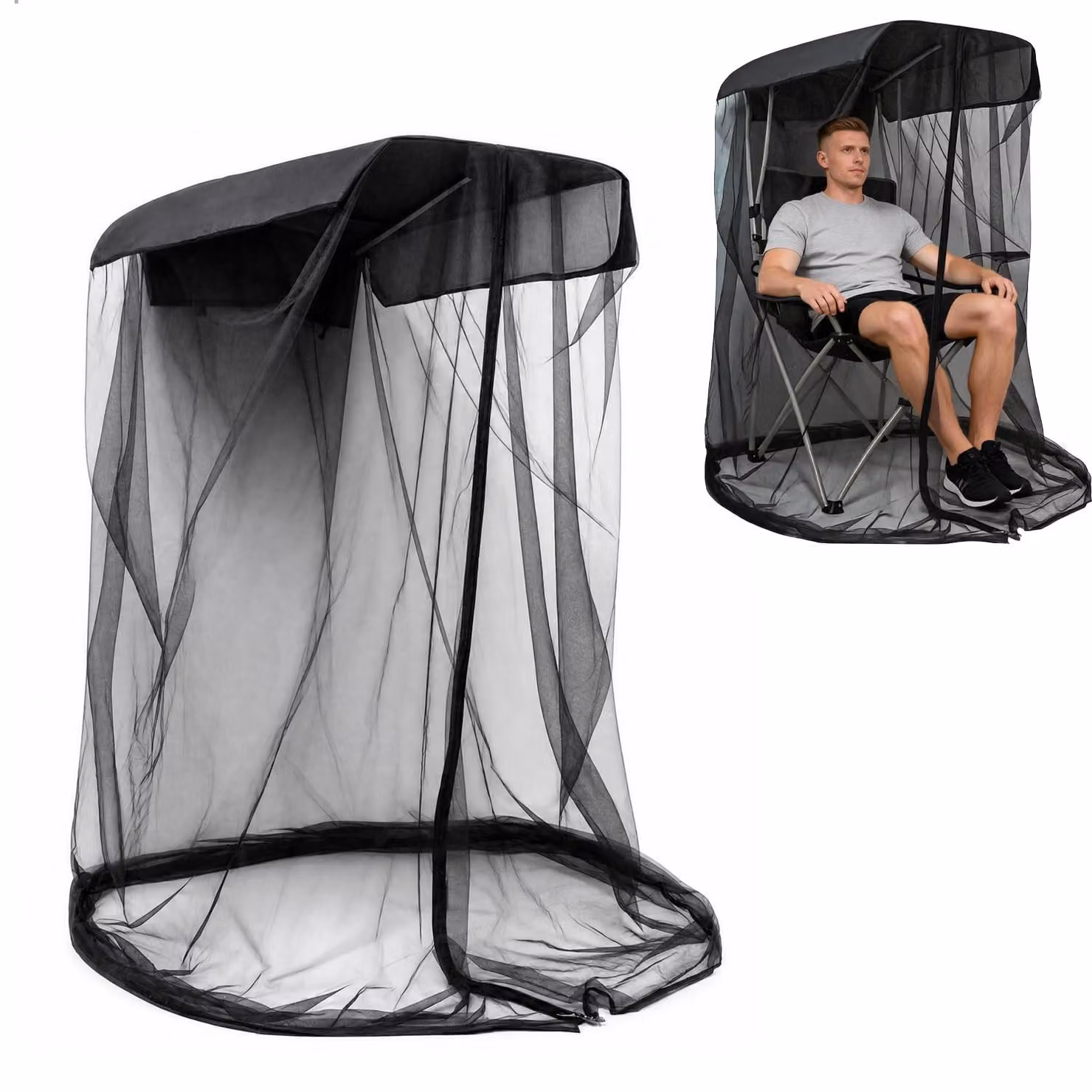Tenda per amaca da giardino e panchina da giardino - per 1 persona - 82 x 89 x 160 cm - Nera