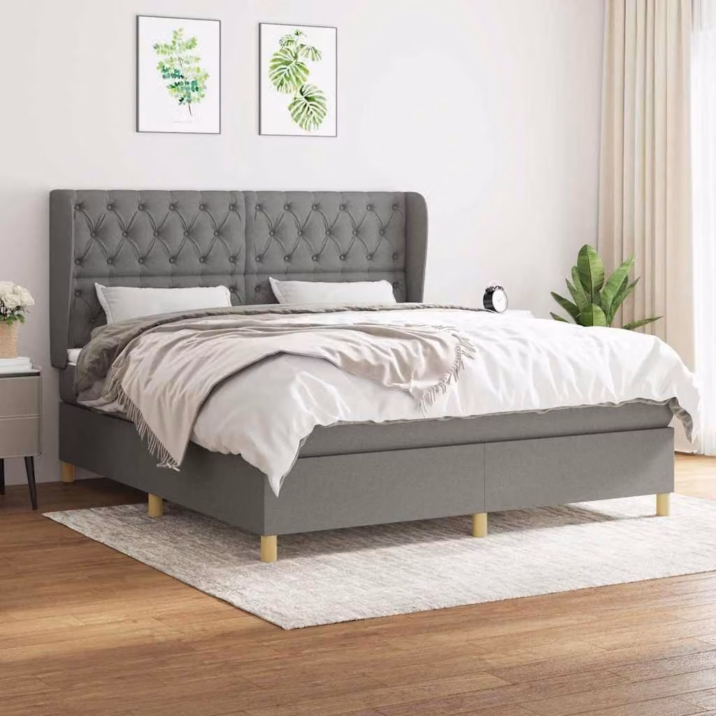 vidaXL Giroletto a Molle Ibrido con Materasso in Grigio e Bianco L/P/H: 160 x 200 x 128 cm – 1