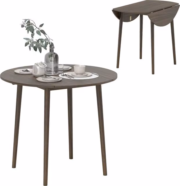 HOMCOM Tavolo da pranzo pieghevole 2 prolunghe, tavolo rotondo estendibile per 4 persone, gambe in legno Ø 89 x 73,5 cm, grigio   Aosom Italy