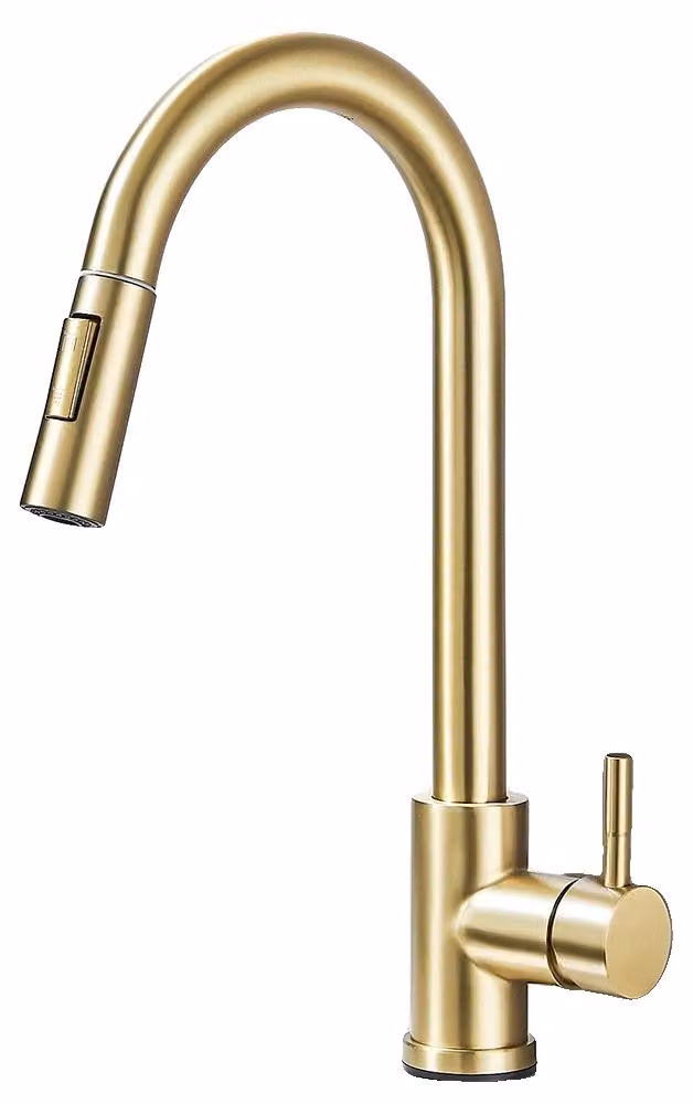 Miscelatore da cucina, con doccetta estraibile, design a leva singola, finitura oro spazzolato