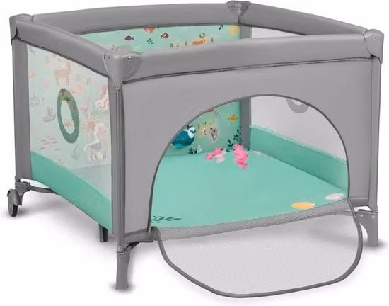 Letto Portatile per Bambini con Materasso – Letto per Campeggio su Ruote – Letto Portatile con Entrata Laterale e Cerniera – Letto per Bambini 100 cm x 100 cm – Per Bambini e Bambine fino a 15 kg - Grigio