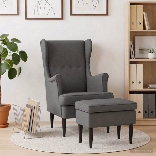 Set Poltrona con Ottoman vidaXL Grigio Moderno in Tessuto con Braccioli