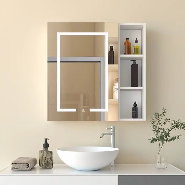 Armadietto a muro da Bagno con Specchio 70x70cm e Pensile Alto, Set Completo, Bianco