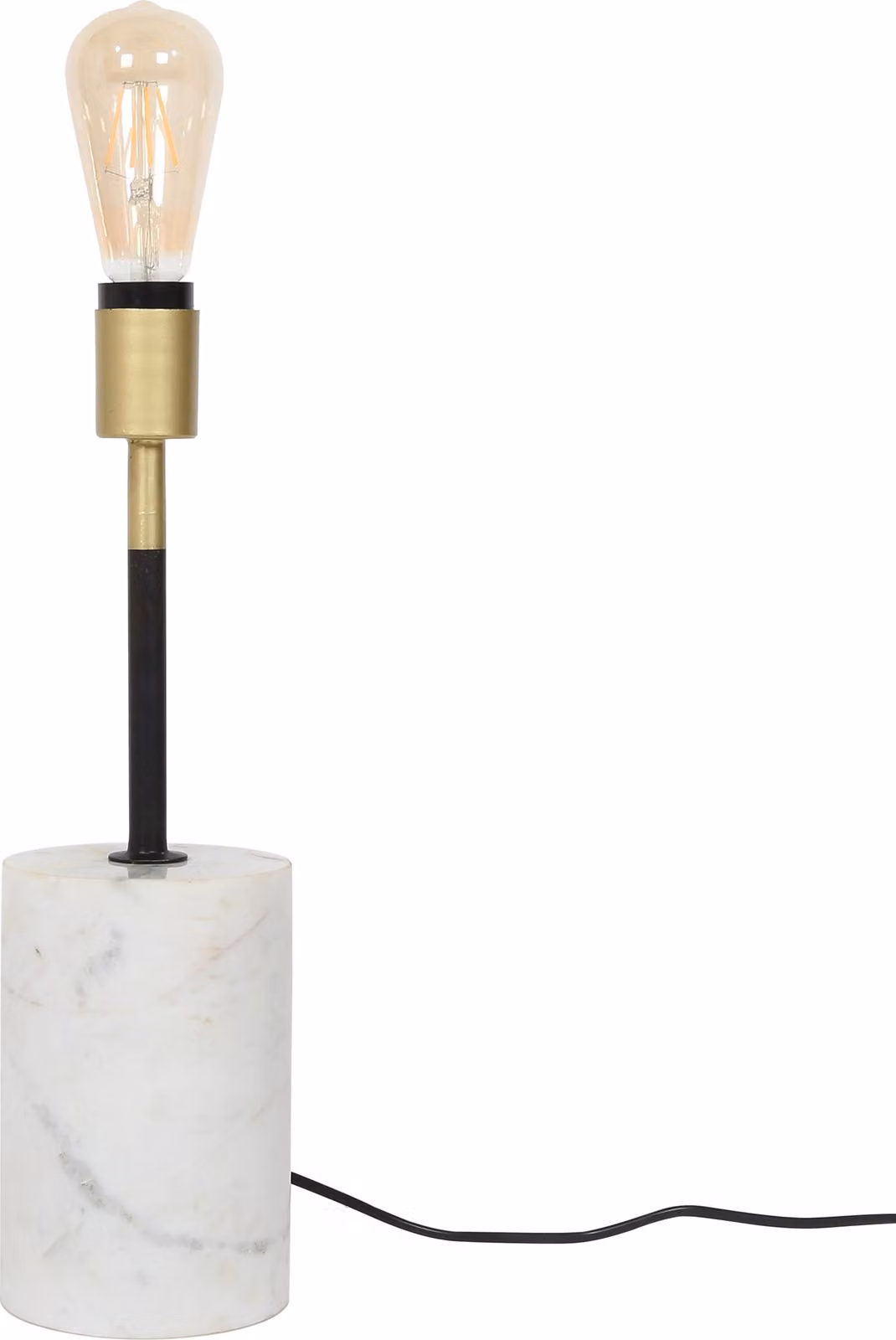 Lampada da tavolo Padiro, dimensioni 12 x 12 x 40 cm - bianca, color ottone e nera - realizzata in metallo e marmo - base in marmo e portalampada aperto