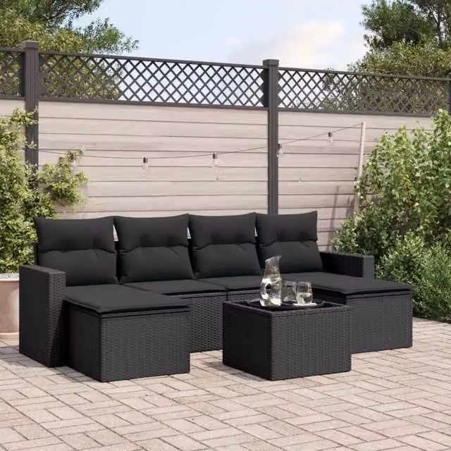 Set Divani da Giardino con Cuscini 7pz Nero Polyrattan 3219315
