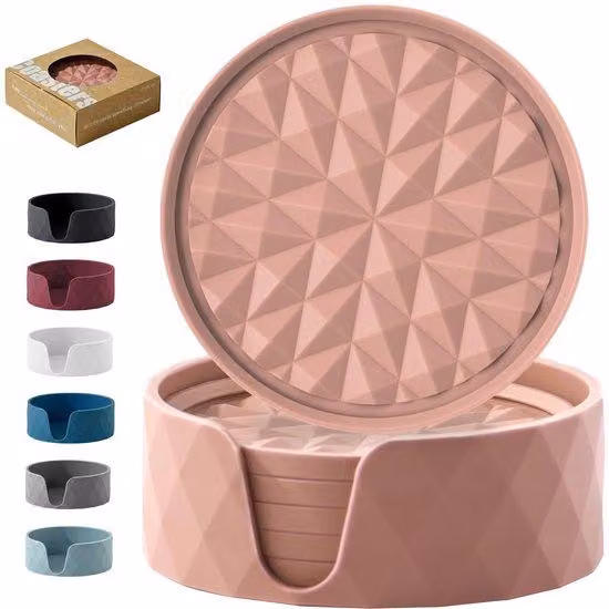 Set di sottobicchieri in silicone [confezione da 6] - Sottobicchieri antiscivolo con supporto per proteggere il tavolo - non adesivi, elementi decorativi per tavolini da salotto, rosa e blu