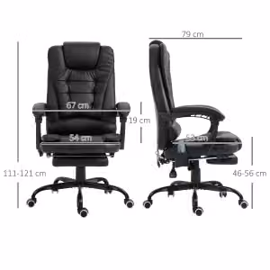 Sedia da ufficio executive WISHDOR girevole con poggiapiedi e poggiatesta, nero, L: 67 cm, P: 79 cm, H: 111-121 cm – 2