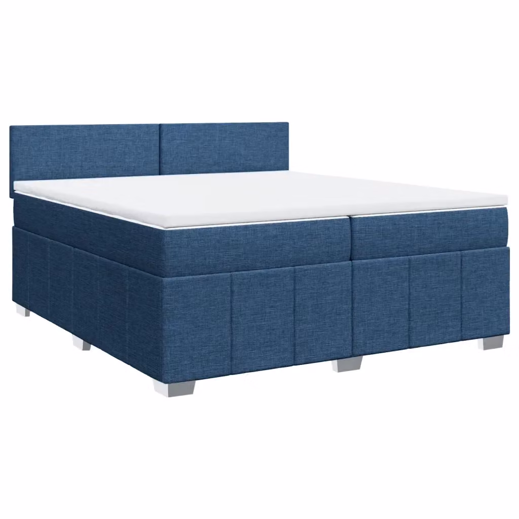 Letto Ibrido vidaXL con Giroletto a Molle e Materasso in Tessuto Blu e Bianco L/P: 200 x 200 cm – 2