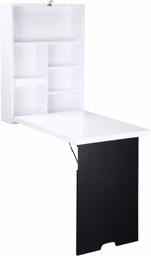 Scrivania con lavagna, piano ribaltabile, MDF, bianco, 88,5 x 60 x 146,5 cm, scrivania a muro