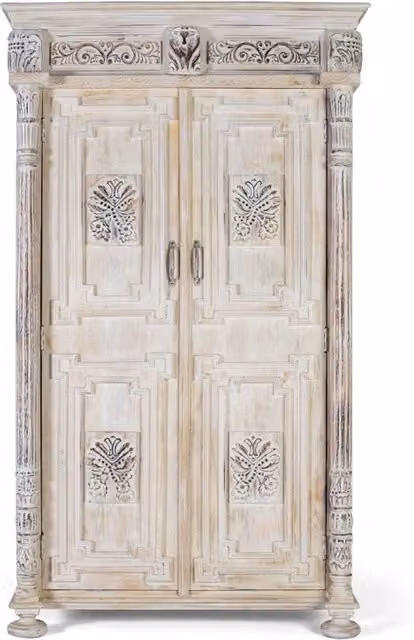 Mobile in legno di mango bianco invecchiato stile rustico L: 120 cm, P: 50 cm, H: 203 cm