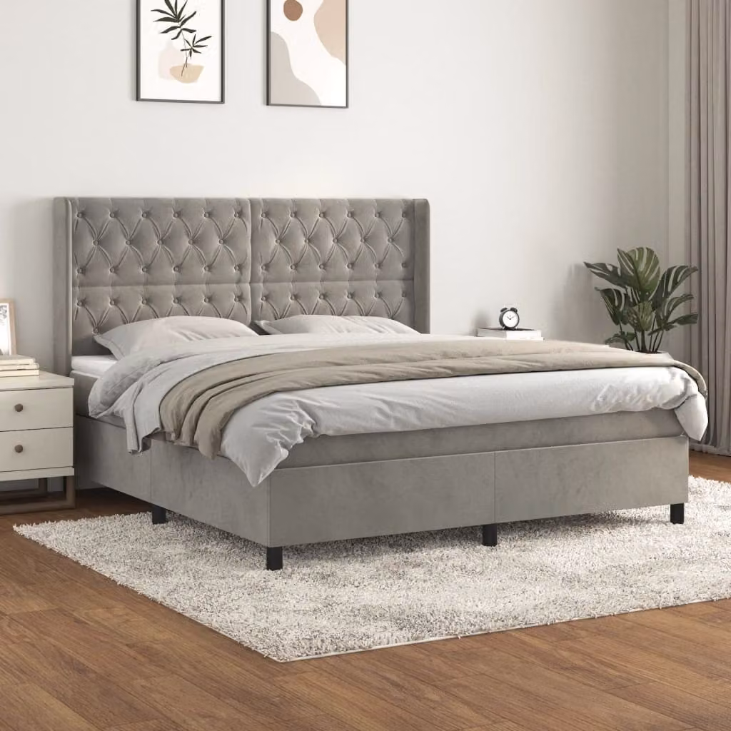 The Living Store Letto a molle con materasso grigio chiaro 160x200 cm in velluto