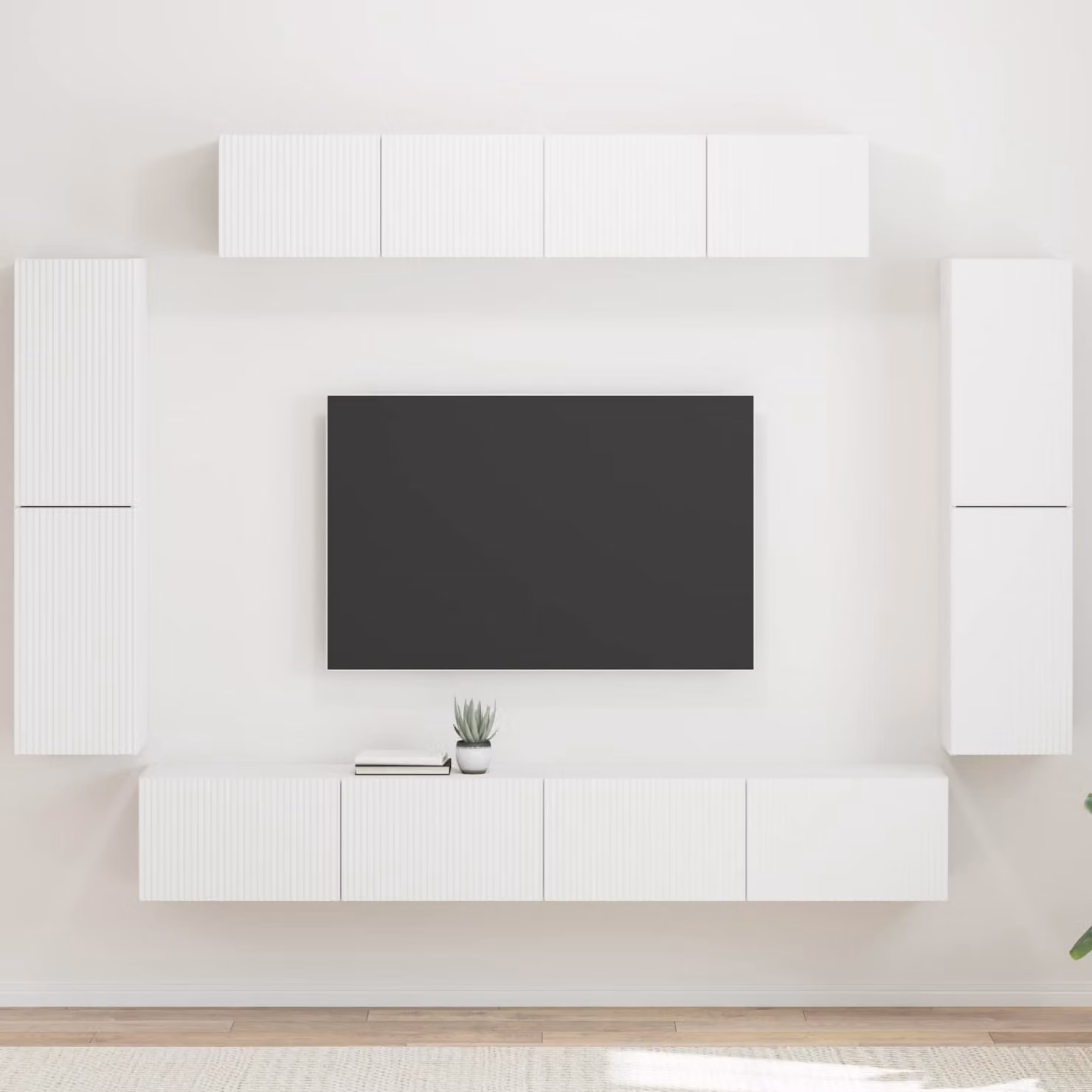 Mobile TV vidaXL Bianco con 8 scomparti e design minimalista in legno