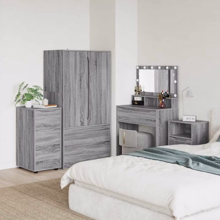 Armadio vidaXL in legno MDF Grigio con ante a battente e cassetti interni L/P/H: 40 x 48 x 81 cm