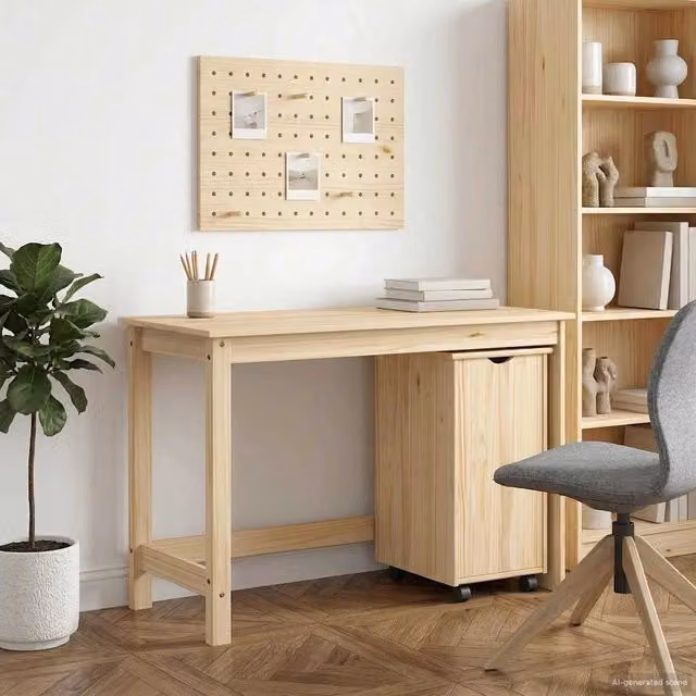 Set moderno di scrivania e armadietto con cassetti vidaXL in legno di pino, colore marrone e beige, ideale per il tuo home office