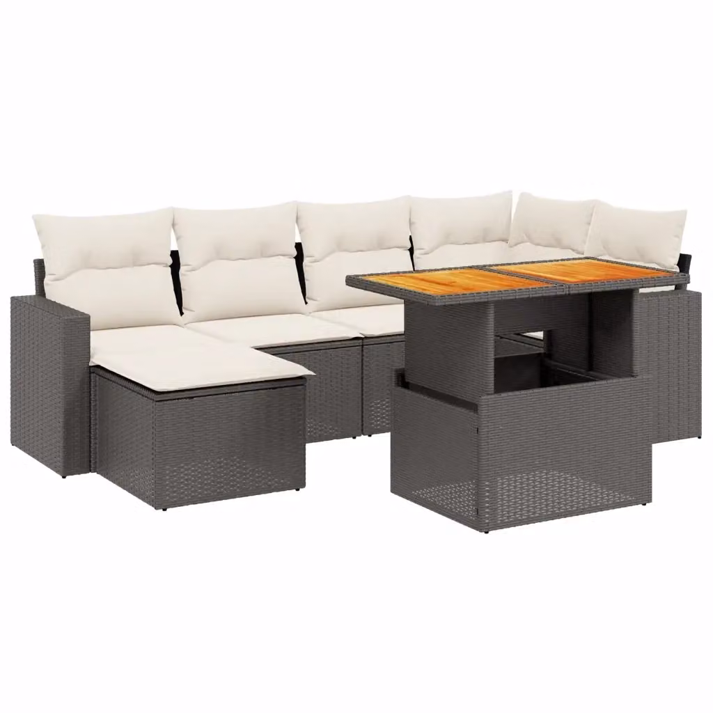 Set di Divani da Giardino a L vidaXL in Polyrattan Nero con 7 Pezzi e Cuscini Imbottiti – 2
