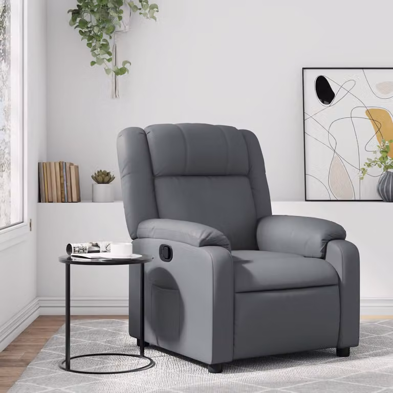 Poltrona Reclinabile Relax vidaXL in Similpelle Grigia con Braccioli e Reclinazione Manuale