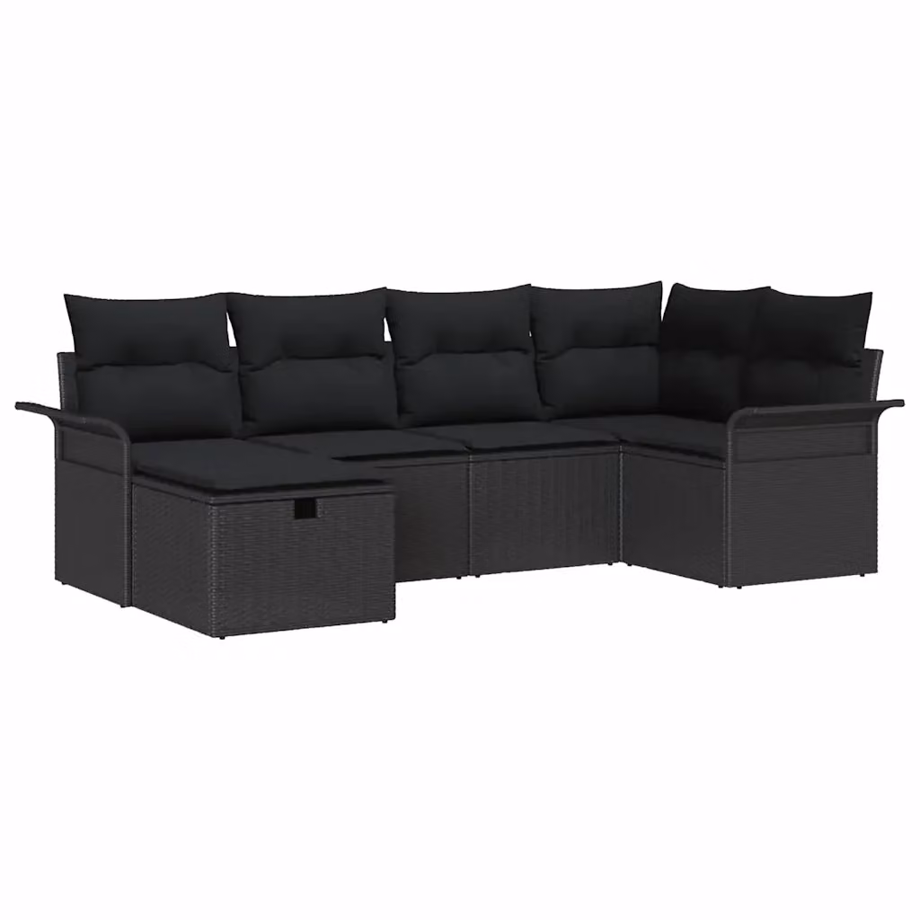 Set Divano da Giardino a L vidaXL 6 Pezzi in Rattan con Cuscini Grigio e Nero – 2