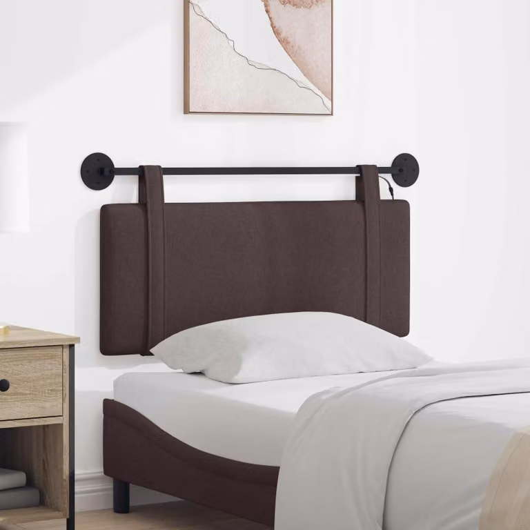 Testiera per letto sospesa vidaXL in tessuto marrone con illuminazione integrata e pannello imbottito