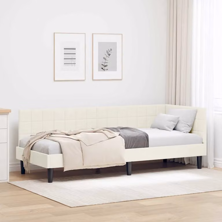 Cornice del letto ad angolo vidaXL in velluto beige, L 80 x P 200 cm
