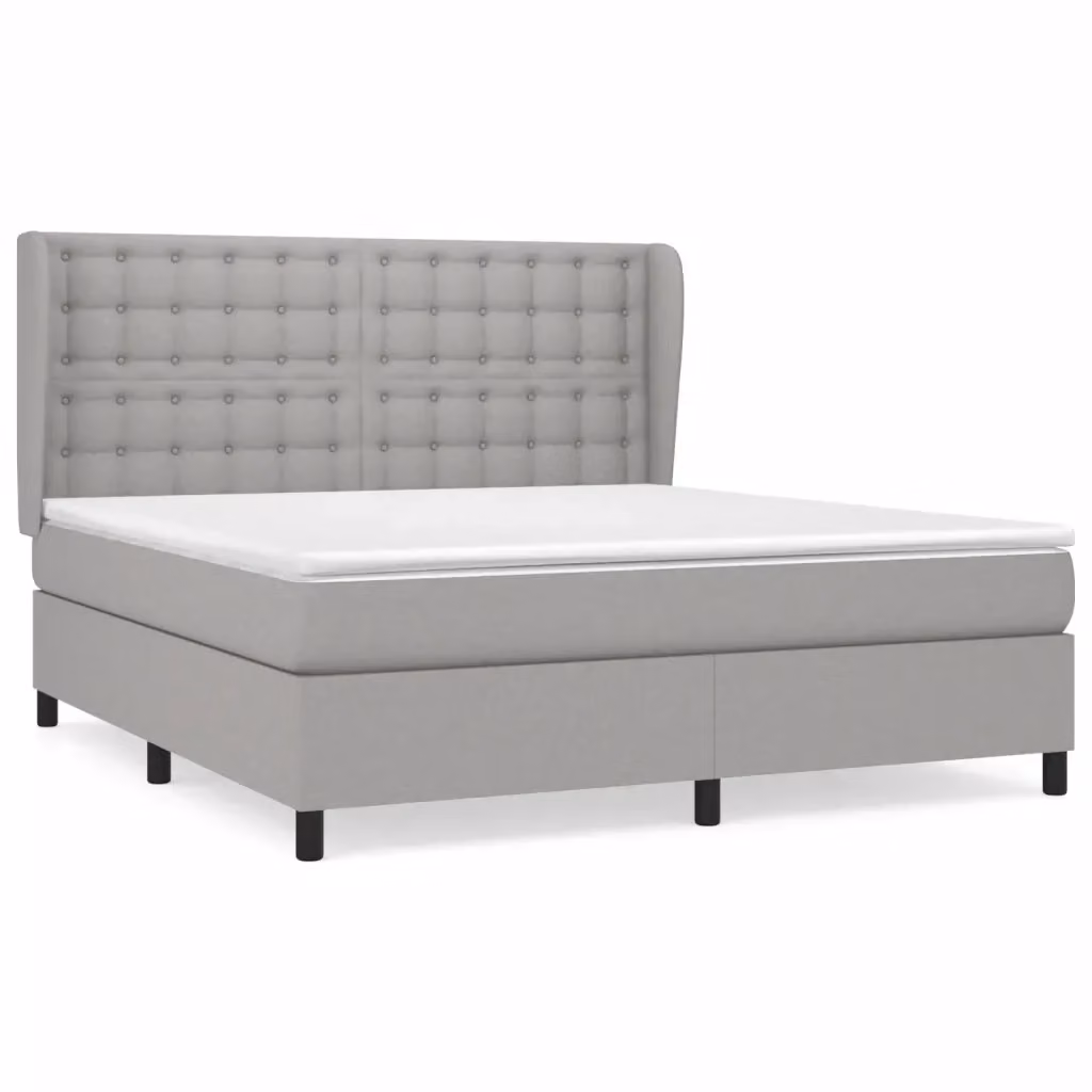vidaXL Giroletto a Molle con Materasso Ibrido in Tessuto Grigio e Bianco L/P/H: 183 x 203 x 128 cm – 2