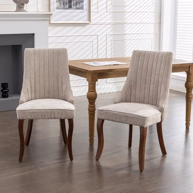 Set di 2 sedie da pranzo imbottite in tessuto Minimal beige con gambe in legno massello