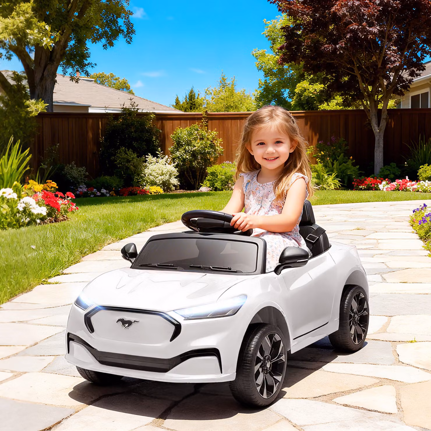 Auto elettrica AIYAPLAY per bambini con licenza ufficiale e telecomando, bianco, L 92 cm x P 55 cm x H 44 cm – 2