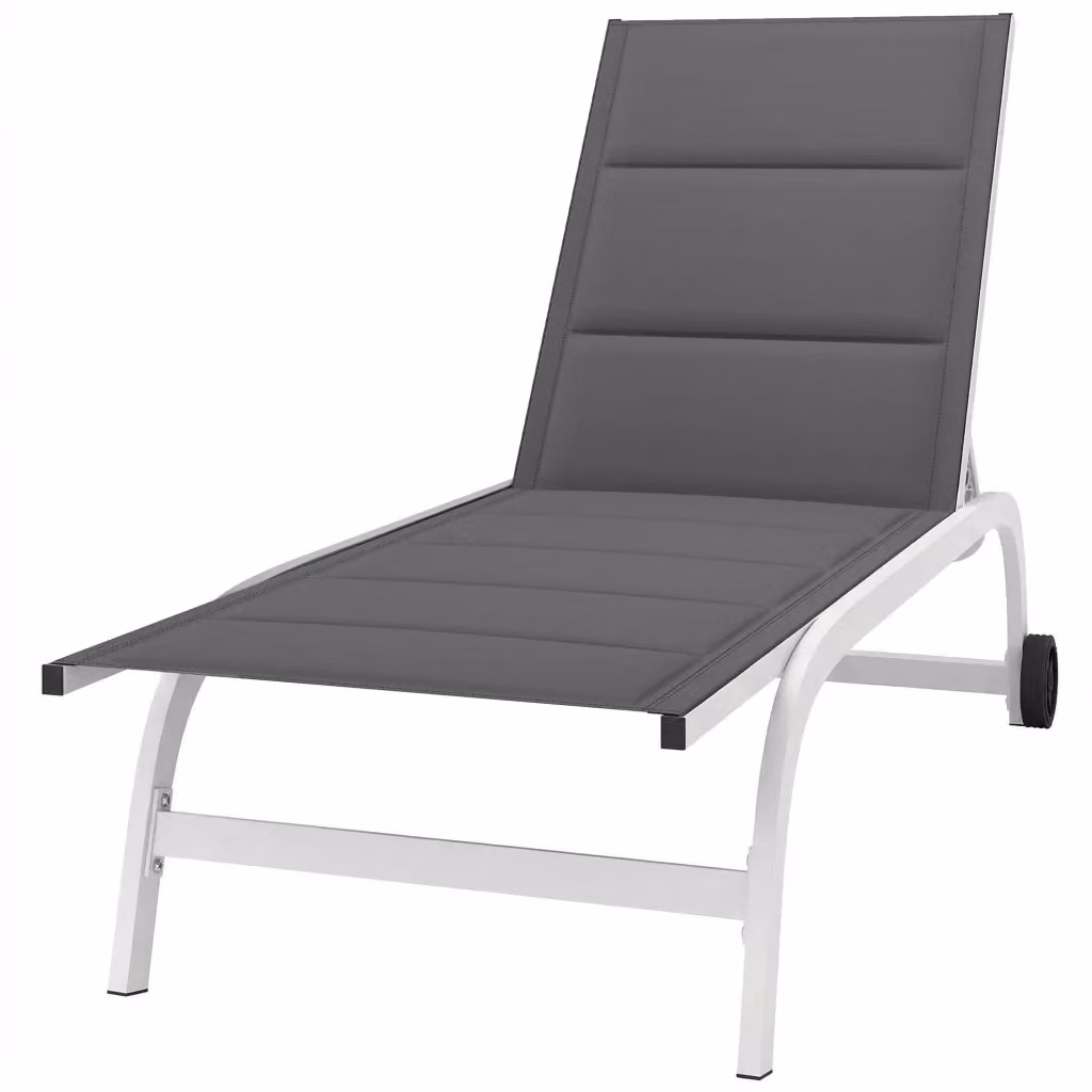 Lettino da giardino Outsunny in alluminio con ruote e tessuto Textilene, Grigio Scuro e Bianco – 2