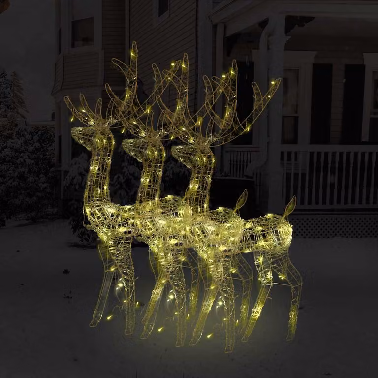 Decora il tuo giardino con il set di 3 renne natalizie vidaXL in plastica bianca con illuminazione LED bianco caldo, altezza 128 cm