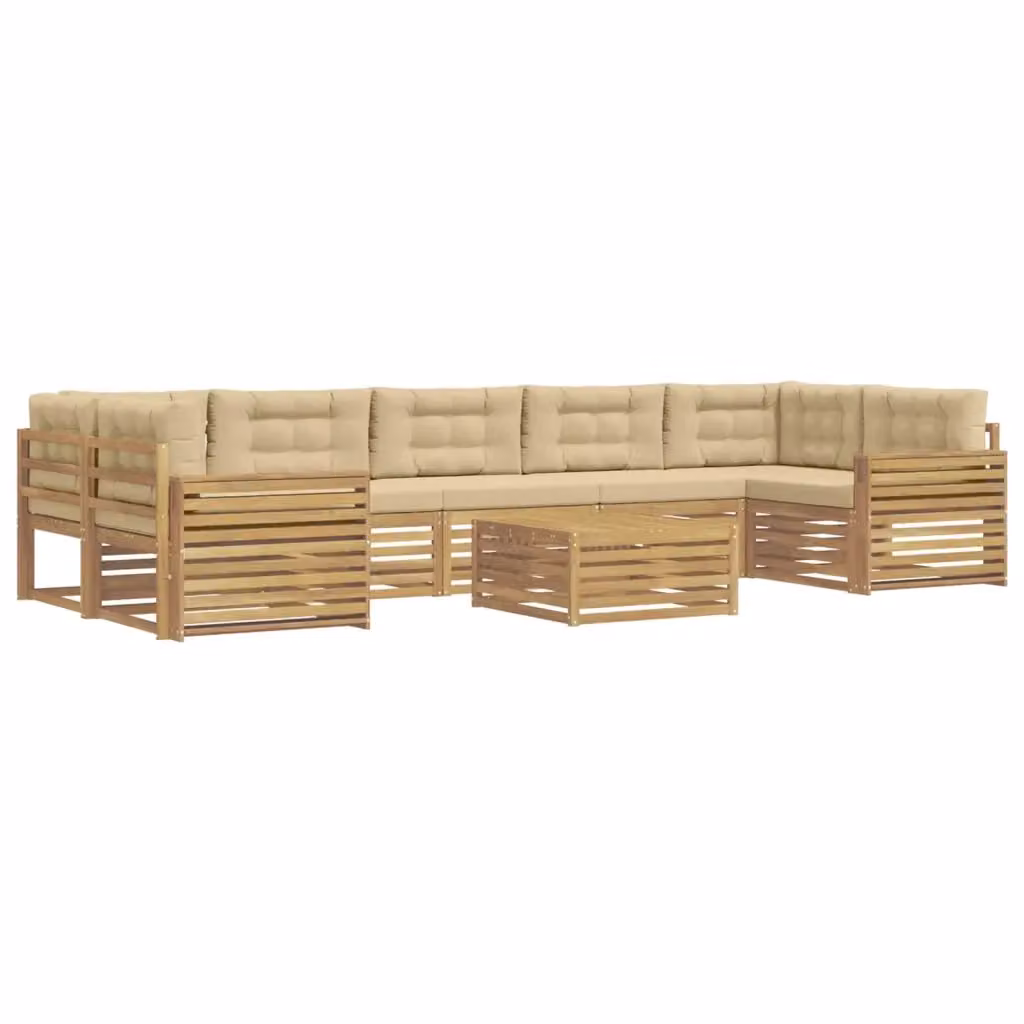 Set di divani da esterno a forma di U vidaXL in legno di acacia con cuscini Bianco e Beige – 2