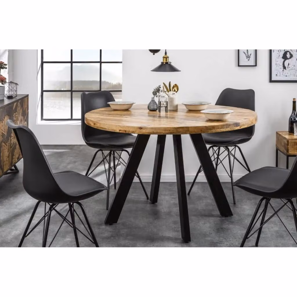 Tavolo da pranzo rotondo Meublorama LODEN in legno di mango e metallo nero e marrone, Diametro: 120 cm, Altezza: 76 cm – 2