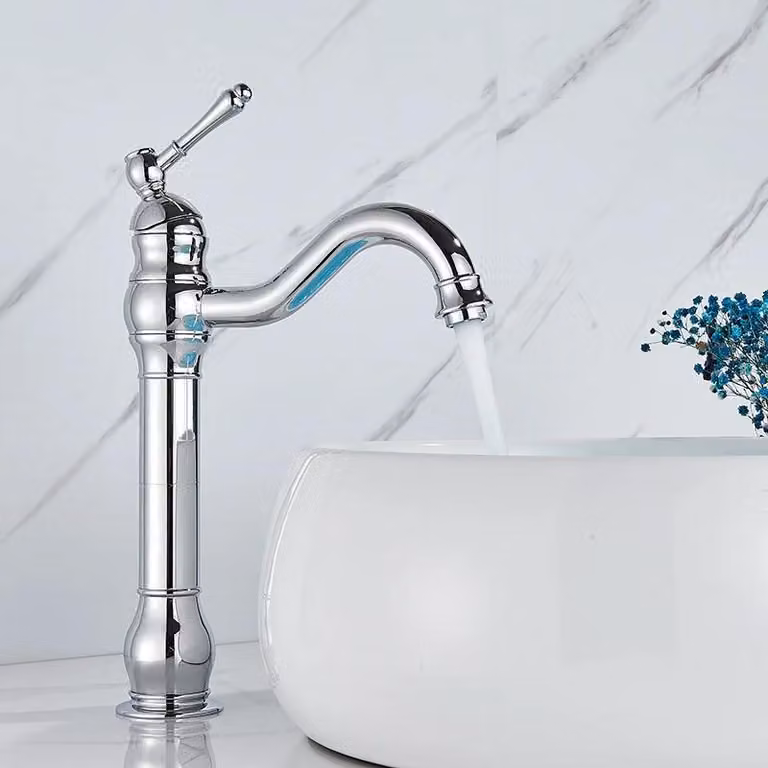 Rubinetto per lavabo da bagno - Miscelatore monocomando ad alto pescaggio - Corpo in ottone - Cartuccia in Vetroceramica - Acqua calda e fredda - Installazione monoblocco - Montaggio a incasso - Cromato