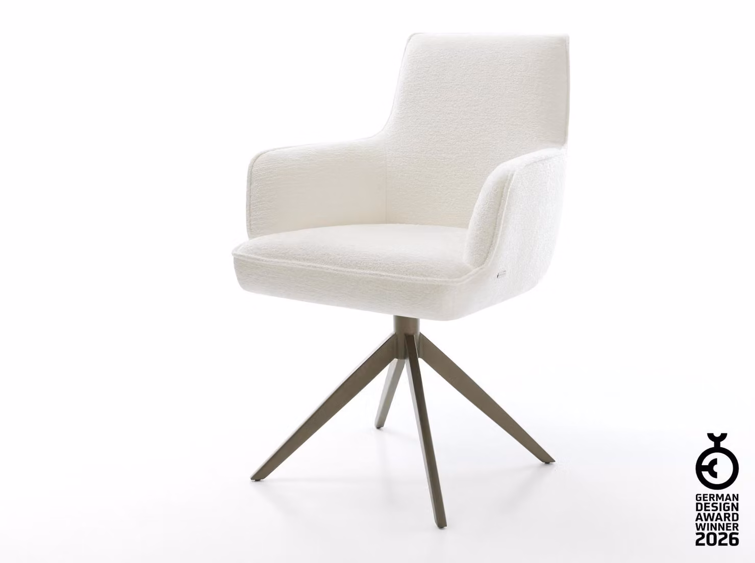Sedia girevole DELIFE Heira-Flex con braccioli Bouclé Soft Beige Struttura a croce larga Finitura effetto titanio Girevole a 360° Funzione oscillante Molle insacchettate