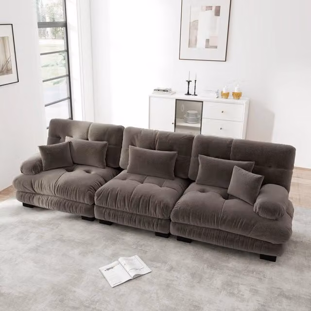 Divano modulare 313.0x77.0x81.0 cm con seduta profonda in ciniglia marrone